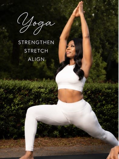 Latrice Traylor in a standing yoga lunge outdoors, from her own brand photography